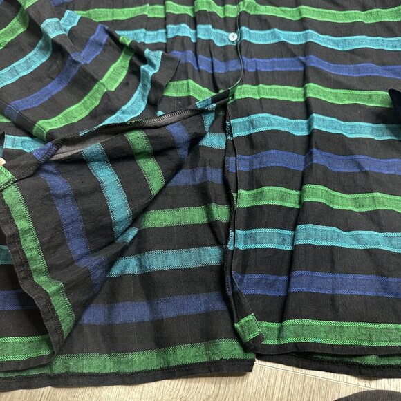 Jaeger Shirt Womens 14 Large Linen Long Sleeve Striped Button Up Vintage Style - Picture 7 of 11
